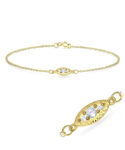 Eye Shape with Round CZ Silver Bracelet BRS-541-GP